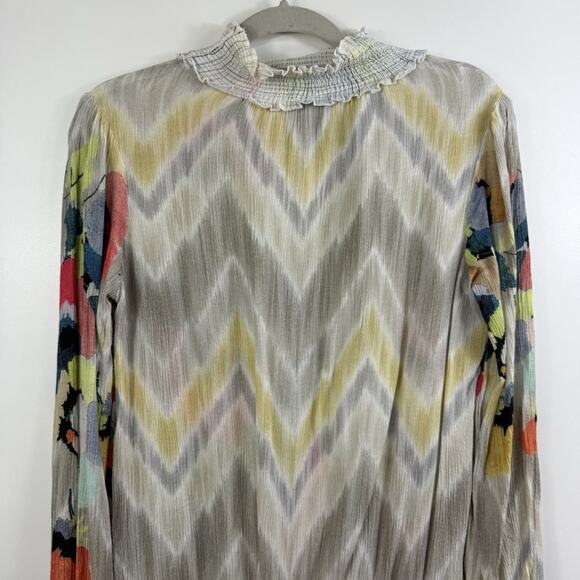 Anthropologie Blank London Floral Watercolor Top XS Smocked Sequin Chevron Boho - Picture 12 of 16